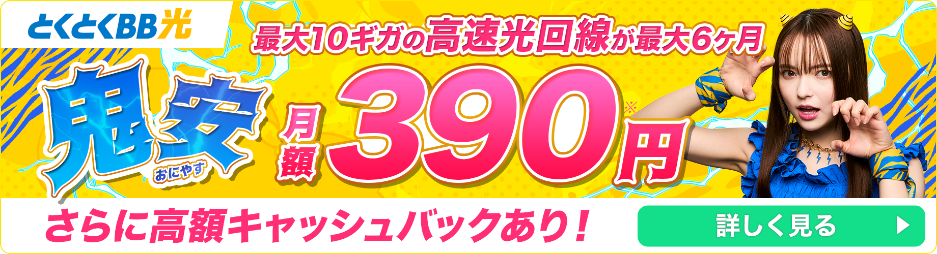 とくとくBB光　最大10ギガの超高速回線　さらに公式限定高額キャッシュバック特典あり