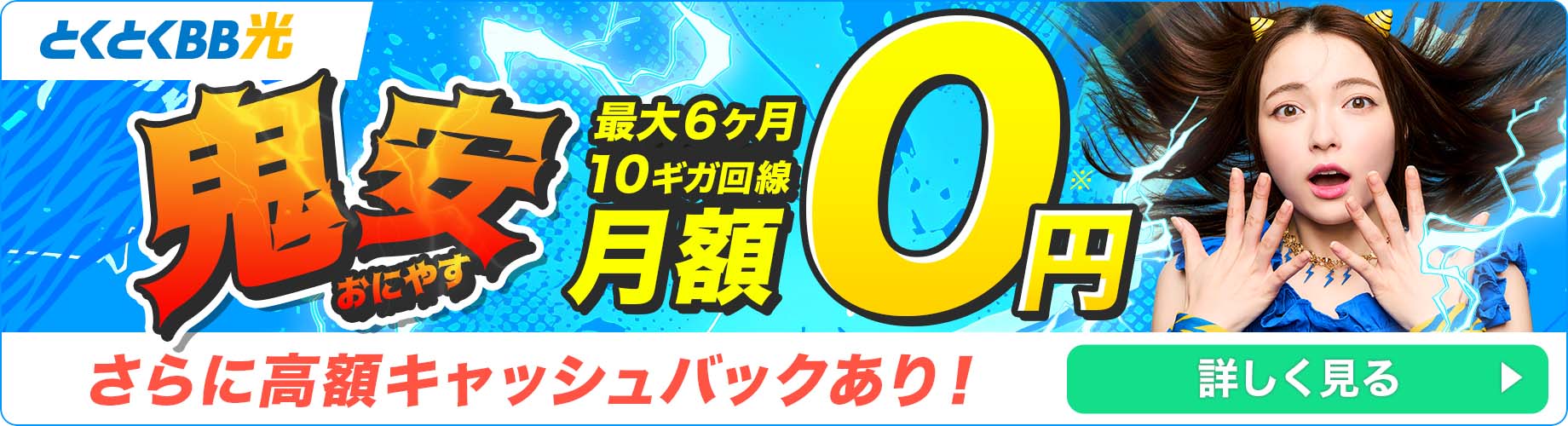 鬼安 最大6ヶ月10ギガ回線月額0円 さらに高額キャッシュバック