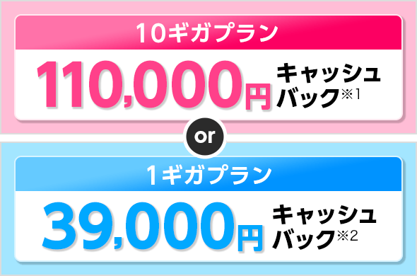 10ギガプランキャッシュバック※　1ギガプランキャッシュバック※