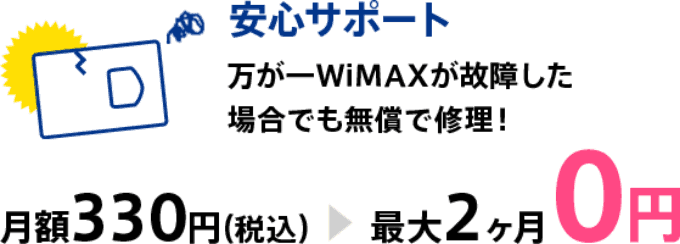 安心サポート 万が一WiMAXが故障した場合でも無償で修理！