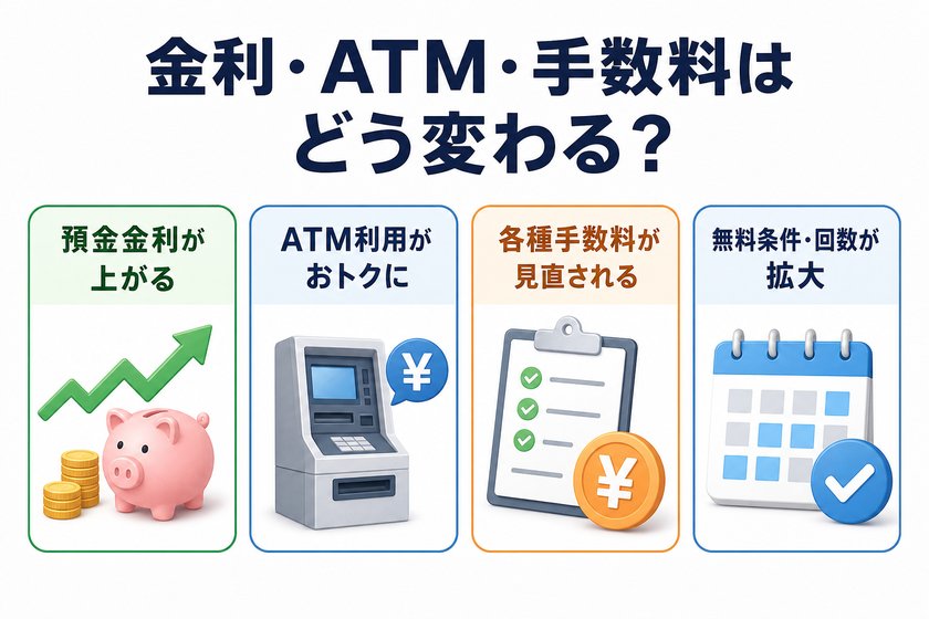 構成図：金利・ATM・手数料はどう変わる