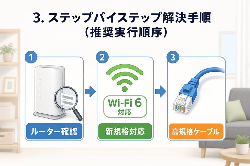 3〜4段階のステップ図：3. ステップバイステップ解決手順（推奨実行順序）