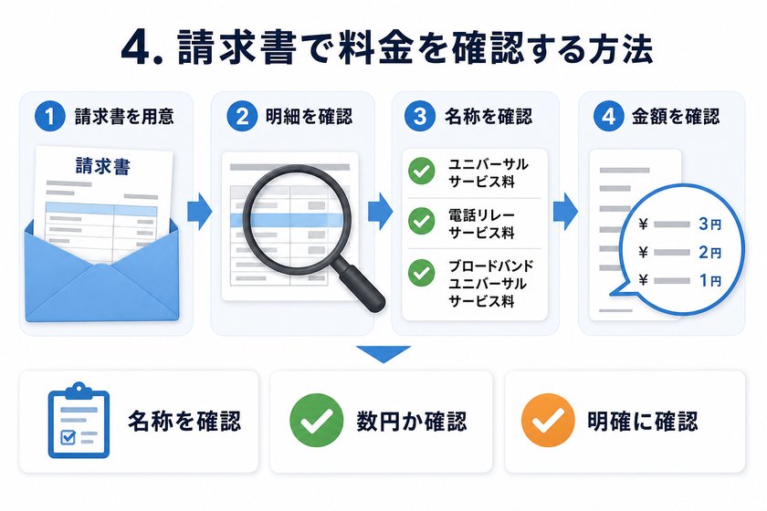 3〜4段階のステップ図:4. 請求書で料金を確認する方法