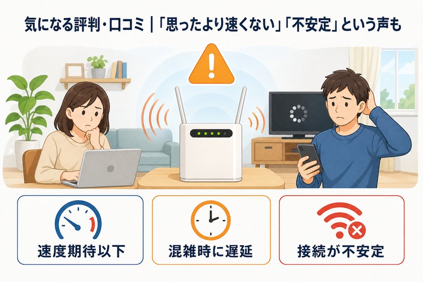 ✓✗チェックリスト：気になる評判・口コミ｜「思ったより速くない」「不安定」という声も