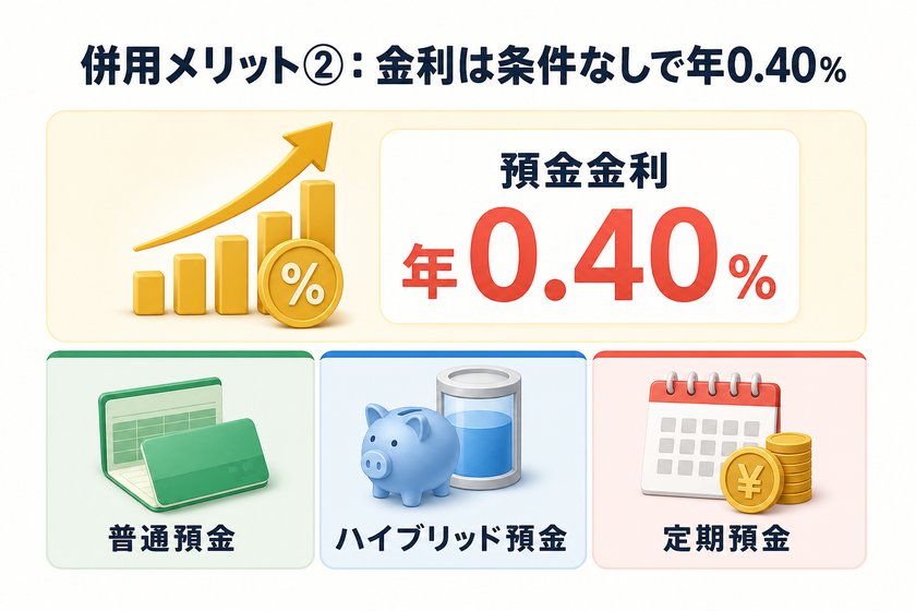 ✓✗チェックリスト:併用メリット②:金利は条件なしで年0.40%