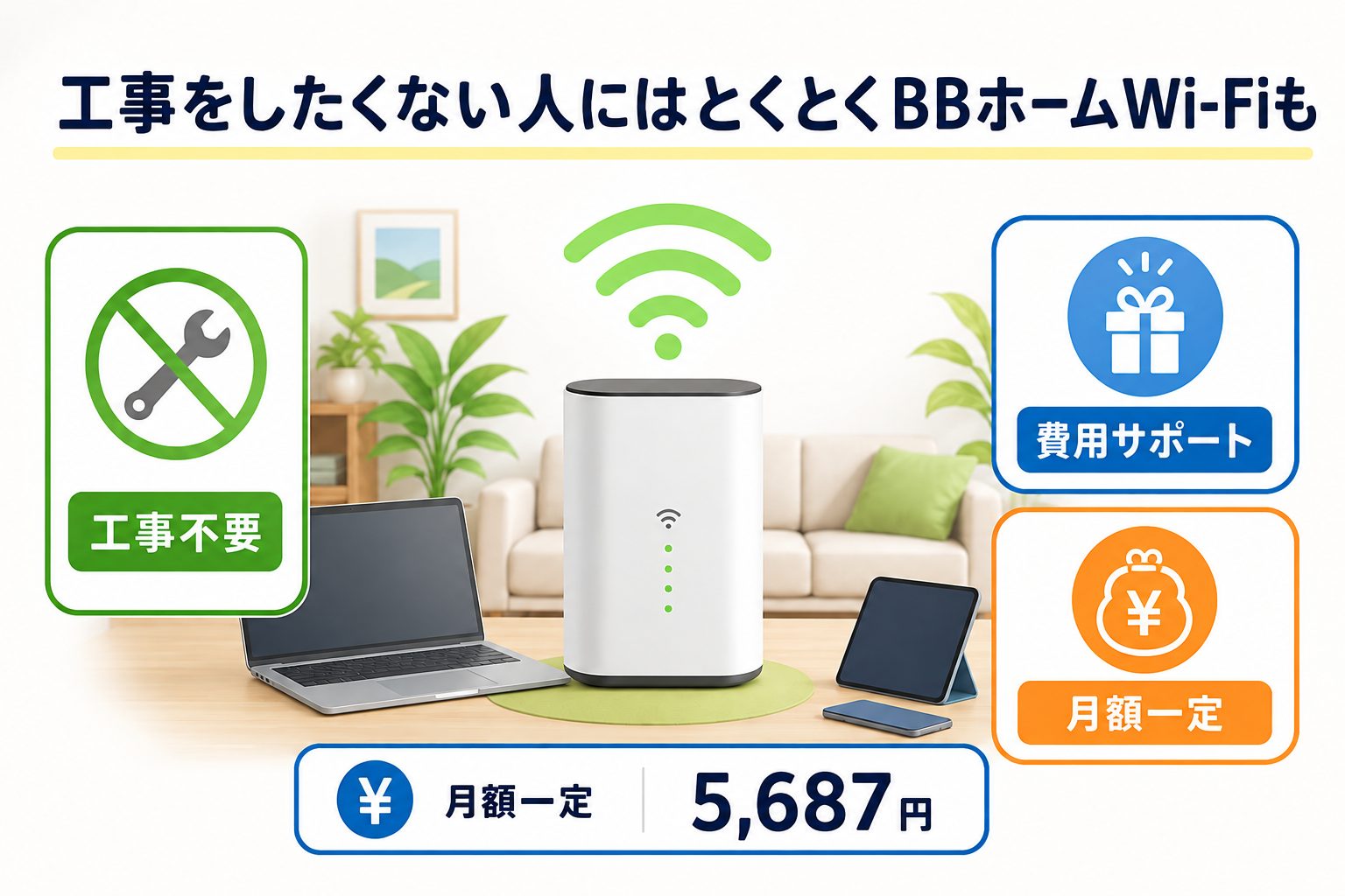 構成図：工事をしたくない人にはとくとくBBホームWi-Fiも