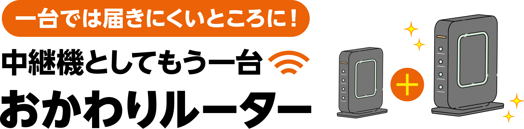一台では届きにくいところに中継機としてもう一台　おかわりルーター