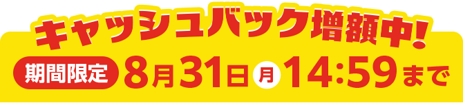 期間限定　キャッシュバック増額中！