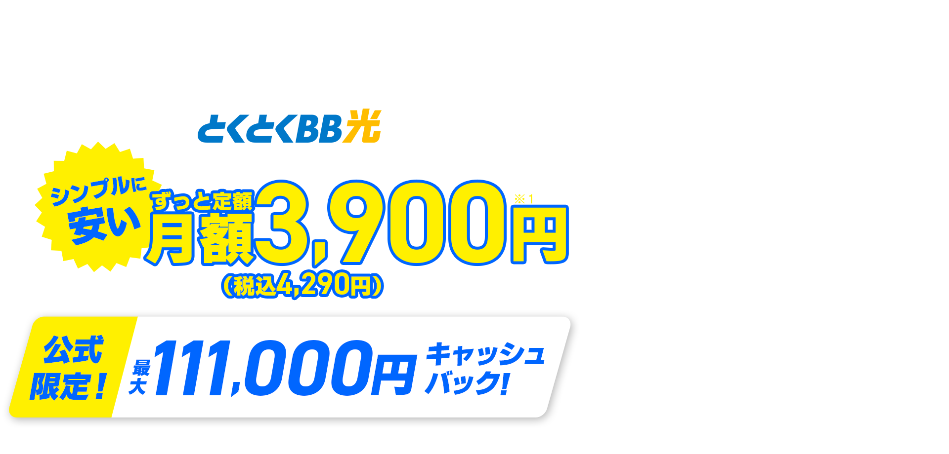 契約期間しばりなし　とくとくBB光　シンプルに安い　ずっと定額　公式限定！キャッシュバック！