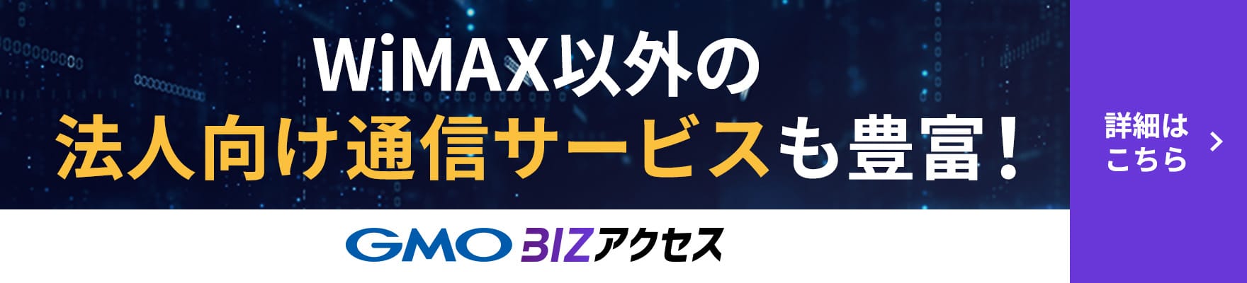 WiMAX以外の法人向け通信サービスも豊富！ GMO BIZアクセス | 詳細はこちら