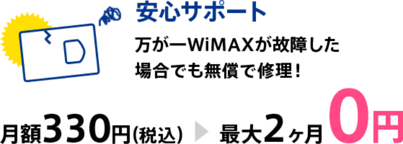 万が一WiMAXが故障した場合でも無償で修理！ 最大2ヶ月0円