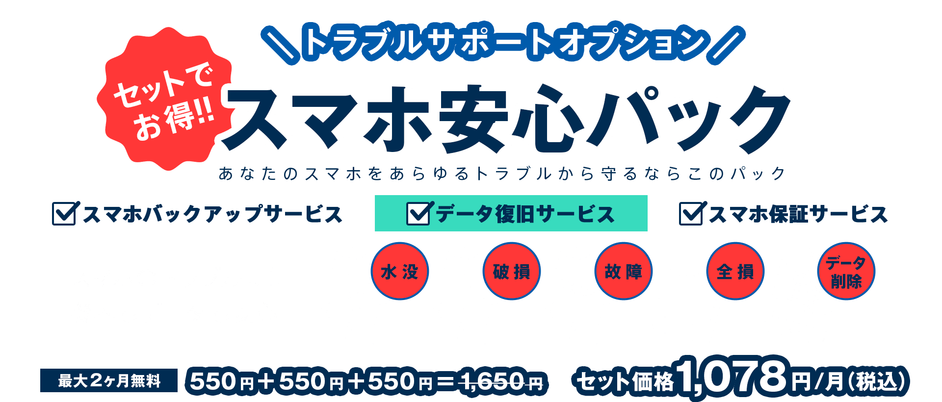 セットでお得!!\トラブルサポートオプション/【スマホ安心パック】あなたのスマホをあらゆるトラブルから守るならこのパック!スマホのトラブル時に機器もデータも安心!